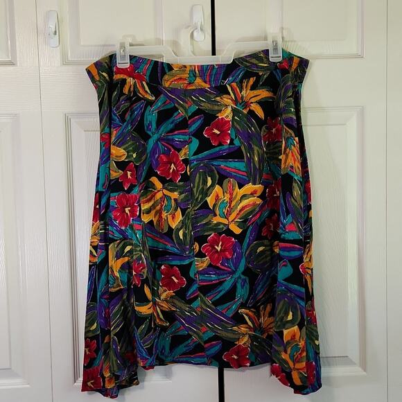 Vintage Caliche Hawaiian Midi Skirt Size XXL Floral Vacation Elastic Waist - Picture 2 of 8